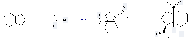 The 1H-Indene, octahydro- can react with Acetyl chloride to get 1-(1-Acetyl-2,3,4,5,6,7-hexahydro-inden-3α-yl)-ethanone